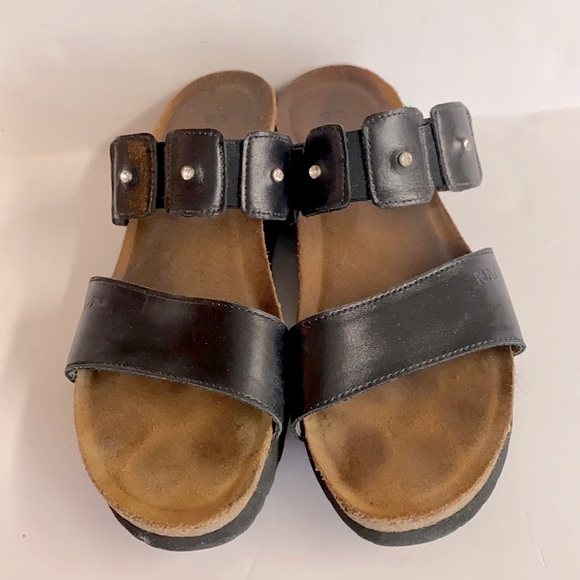 Naot -Ashley Black Madras Black Leather Wedge Sandal with Rhinestones Size 9.5 - Picture 3 of 10